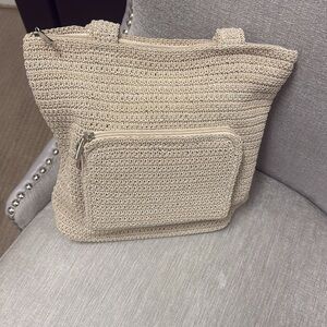 Beige Knit Tote Bag